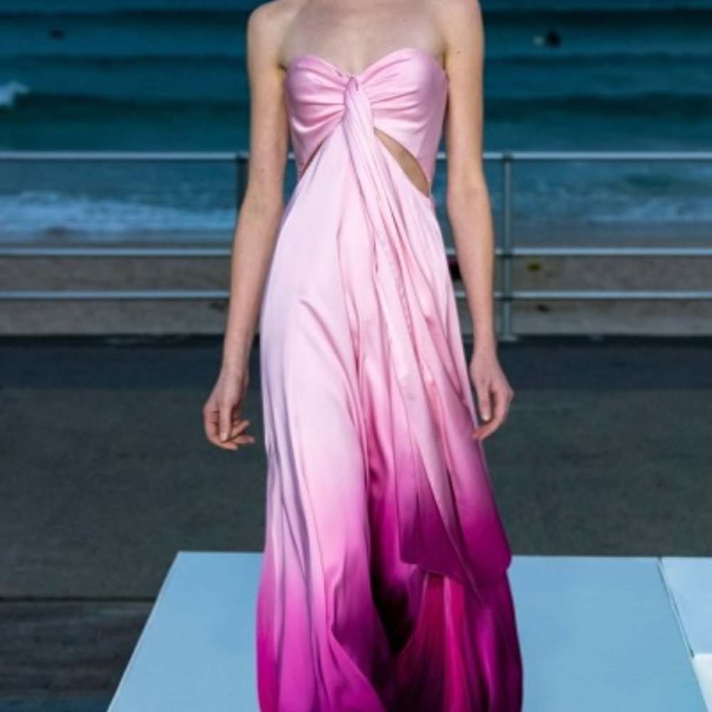 Jonathan Simkhai Pink Ombré Strapless Prom Gown